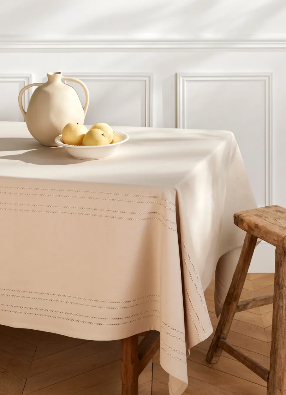 Clearance Bouchara NAPPE POINÇON EN COTON NANI GRIS BEIGE