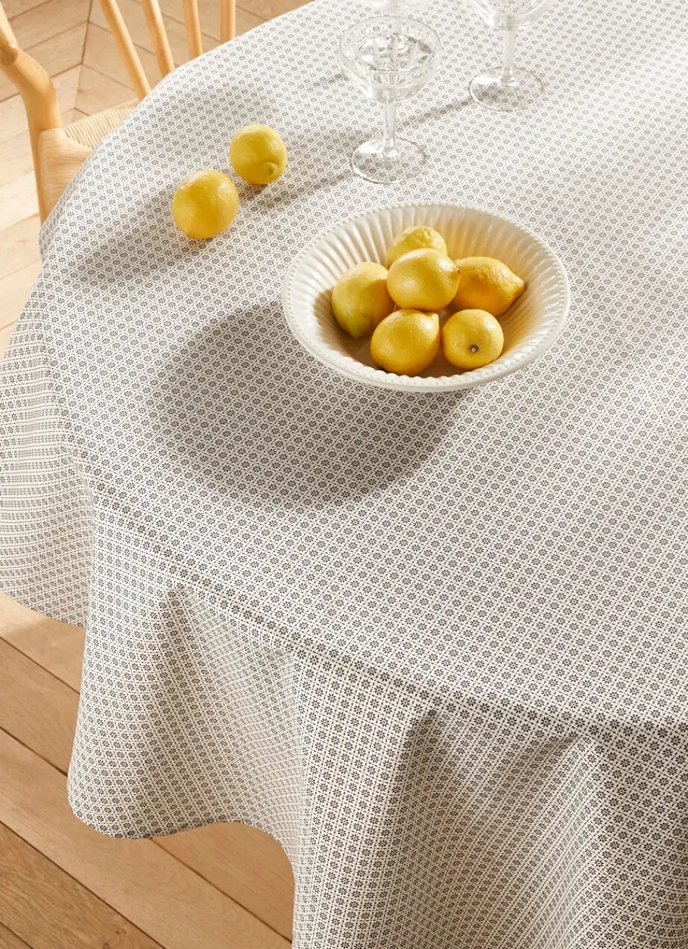 Sale Bouchara NAPPE RONDE EN COTON ENDUIT MOTIF FANTAISIE BLANC/GRIS