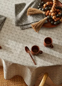 Online Bouchara NAPPE RONDE EN COTON ENDUIT IMPRIMÉ PETITES FLEURS BLANC / GRIS