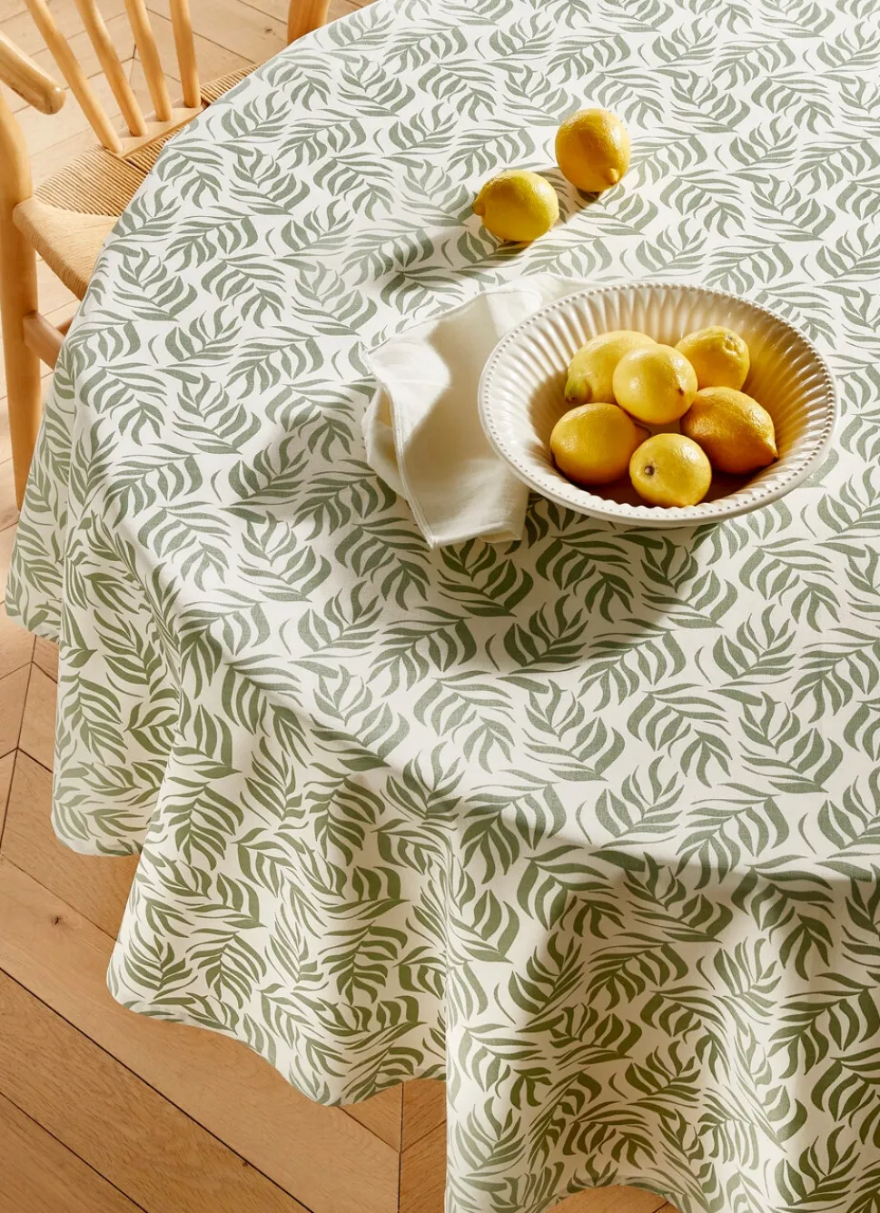 Clearance Bouchara NAPPE RONDE ENDUITE IMPRIMÉ FEUILLES CLOÉ BLANC/VERT