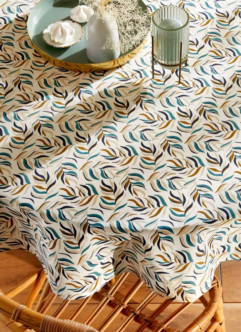 Sale Bouchara NAPPE RONDE ENDUITE IMPRIMÉ FEUILLES CLOÉ MULTICOLORE