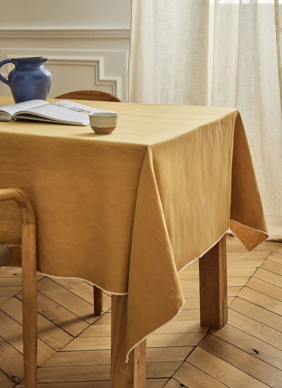 Online Bouchara NAPPE UNIE À BOURDON CONTRASTÉ EN COTON ET LIN OSIER