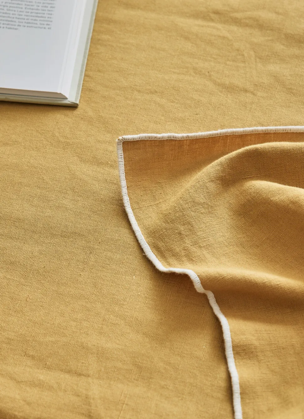 Online Bouchara NAPPE UNIE À BOURDON CONTRASTÉ EN COTON ET LIN OSIER