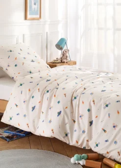New Bouchara PARURE DE LIT ENFANT EN PERCALE MOTIF SPATIAL BLANC