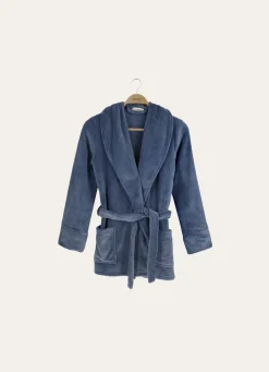 Sale Bouchara PEIGNOIR COURT EN POLAIRE AVEC COL CHÂLE BLEU GRIS
