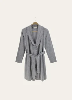 Online Bouchara PEIGNOIR COURT EN VELOURS AVEC COL À VOLANTS GRIS