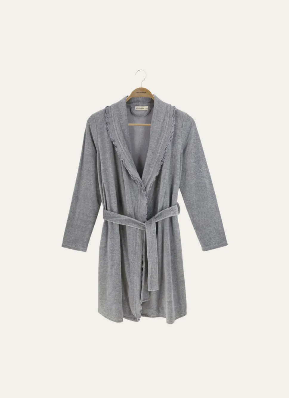 Online Bouchara PEIGNOIR COURT EN VELOURS AVEC COL À VOLANTS GRIS