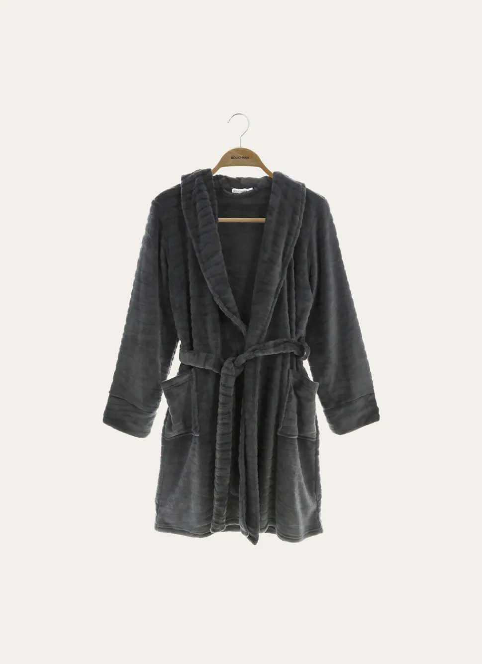 Best Bouchara PEIGNOIR COURT EN VELOURS POLAIRE CHARBON