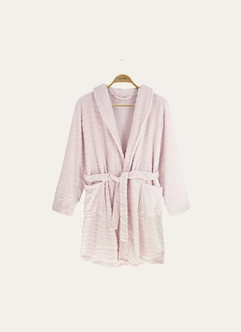 Outlet Bouchara PEIGNOIR COURT EN VELOURS POLAIRE ROSE PÂLE