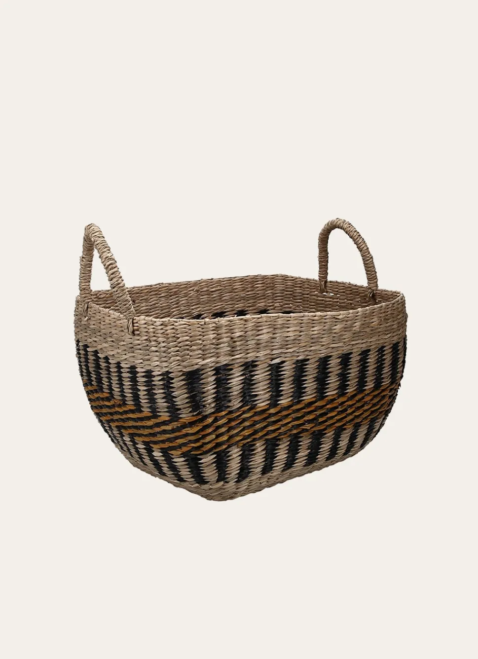 New Bouchara PETIT PANIER TRESSÉ AVEC ANSES NATUREL/NOIR/JAUNE