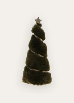 Sale Bouchara PETIT SAPIN DÉCORATIF EFFET FOURRURE AVEC RUBAN VERT FONCE