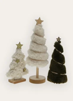 Sale Bouchara PETIT SAPIN DÉCORATIF EFFET FOURRURE AVEC RUBAN VERT FONCE