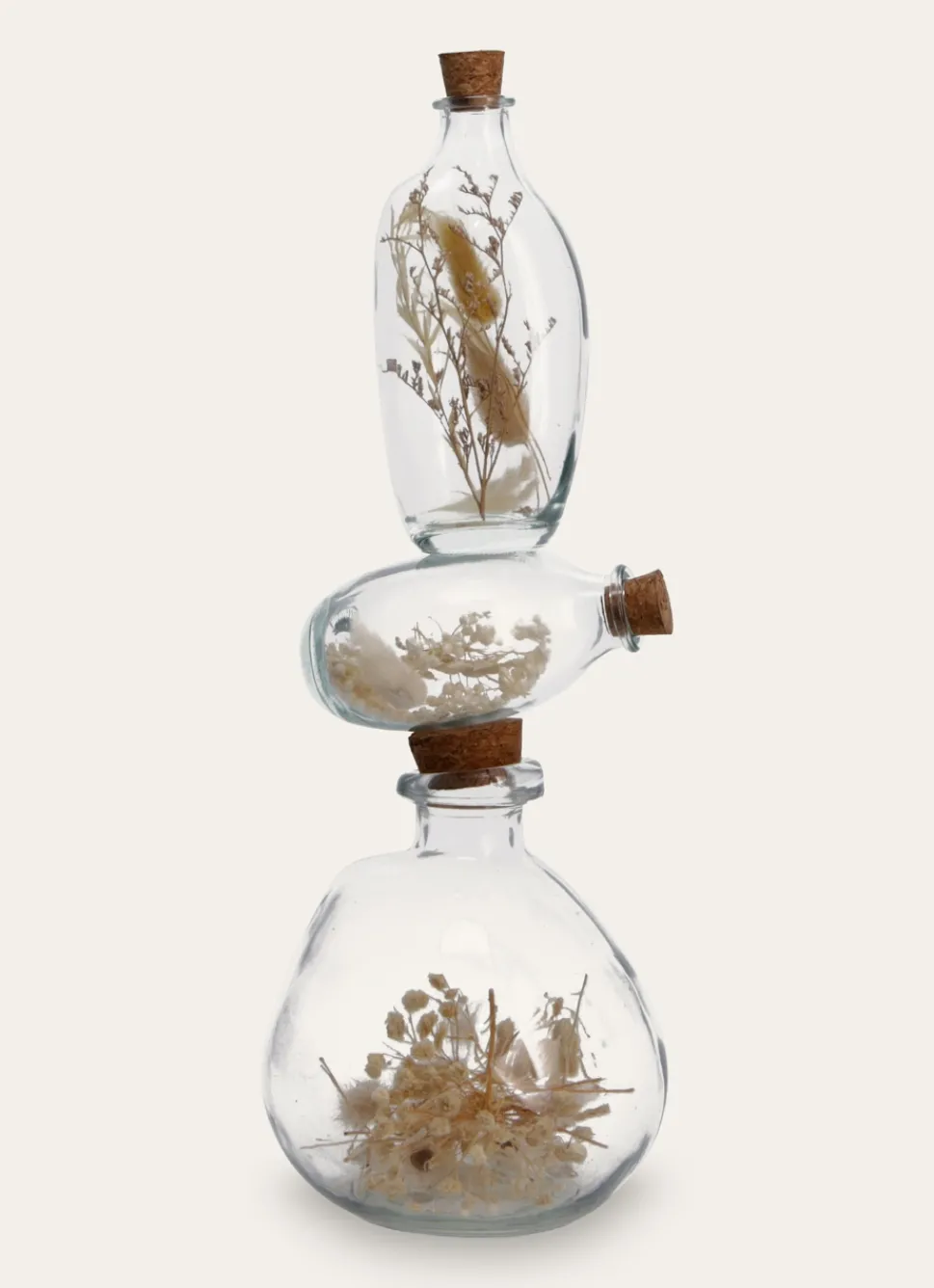 Hot Bouchara PETITE BOUTEILLE EN VERRE AVEC FLEURS SÉCHÉES TRANSPARENT