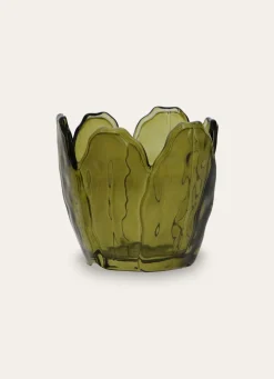 Bouchara PHOTOPHORE EN VERRE COLORÉ FORME PÉTALES DE FLEUR vert