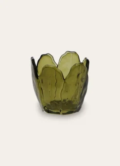 Bouchara PHOTOPHORE EN VERRE COLORÉ FORME PÉTALES DE FLEUR vert