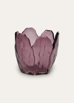Outlet Bouchara PHOTOPHORE EN VERRE COLORÉ FORME PÉTALES DE FLEUR PRUNE