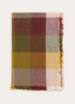 Bouchara PLAID À CARREAUX EN GAZE DE COTON TISSÉ-TEINT MULTICOLORE