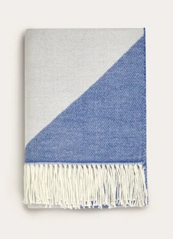 Hot Bouchara PLAID À FRANGES TISSÉ TEINT MOTIF GÉOMÉTRIQUE BLEU