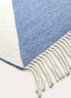 Hot Bouchara PLAID À FRANGES TISSÉ TEINT MOTIF GÉOMÉTRIQUE BLEU