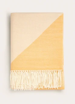 Discount Bouchara PLAID À FRANGES TISSÉ TEINT MOTIF GÉOMÉTRIQUE MOUTARDE