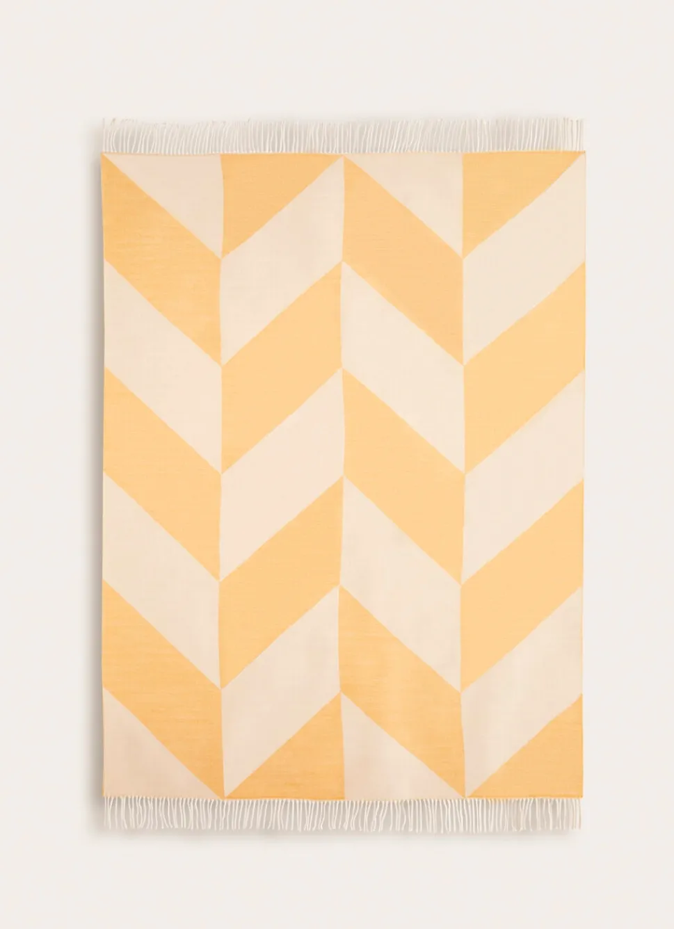 Discount Bouchara PLAID À FRANGES TISSÉ TEINT MOTIF GÉOMÉTRIQUE MOUTARDE