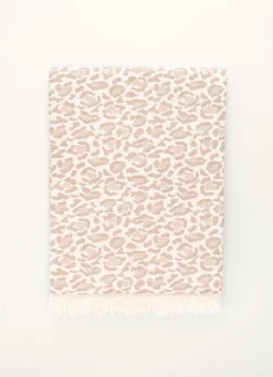 Online Bouchara PLAID EN COTON JACQUARD MOTIF LÉOPARD BEIGE