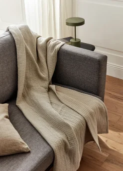 Bouchara PLAID EN COTON RAYÉ BEIGE