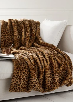 Discount Bouchara PLAID EN FAUSSE FOURRURE LÉOPARD TAUPE