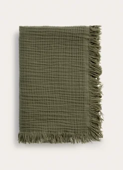 Outlet Bouchara PLAID EN GAZE DE COTON KAKI FONCE