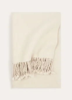 New Bouchara PLAID TISSÉ 100% LAINE ÉCRU