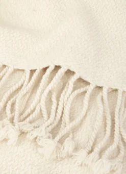 New Bouchara PLAID TISSÉ 100% LAINE ÉCRU