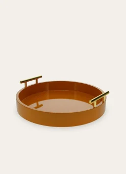 Online Bouchara PLATEAU EN BOIS LAQUÉ AVEC POIGNÉE DORÉE CARAMEL