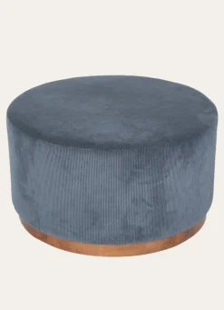 Discount Bouchara POUF CÔTELÉ BAS EN BOIS RIBS BLEU FONCÉ