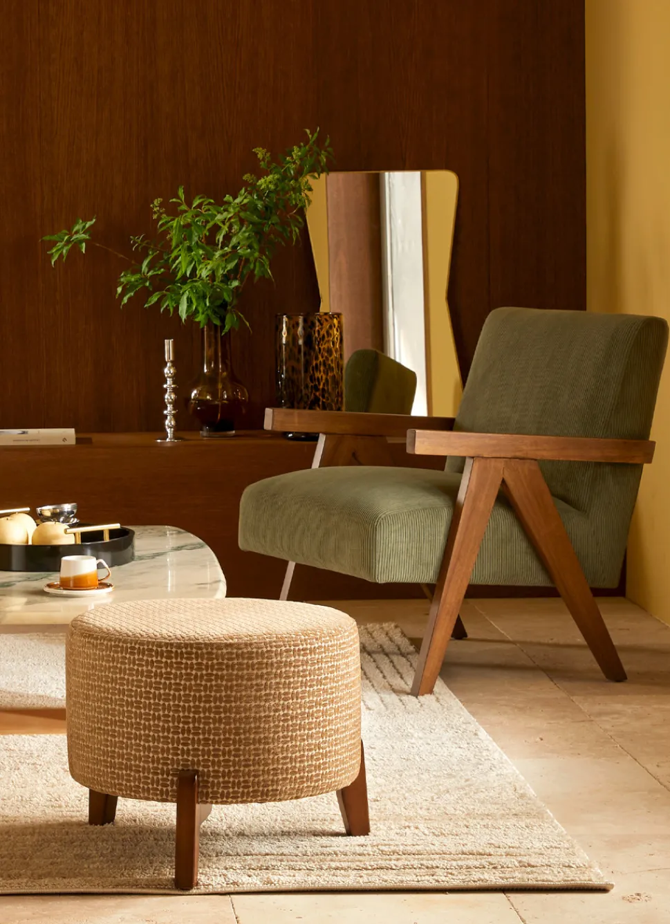 Online Bouchara POUF EN TISSU À 3 PIEDS ÉCRU / TABAC