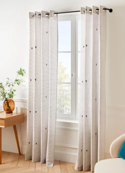 Discount Bouchara RIDEAU À RAYURES ET BRODERIES FLORALES JAHAZI BLANC CASSÉ