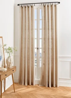 Clearance Bouchara RIDEAU À RAYURES VERTICALES FINITION CUIR ET MÉTAL BEIGE