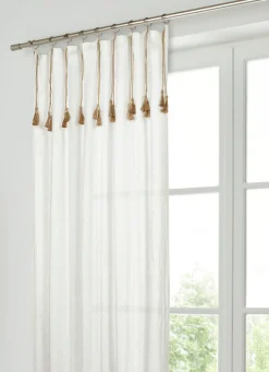 Hot Bouchara RIDEAU DOUBLE GAZE DE COTON GAUFRÉ AVEC POMPONS BLANC