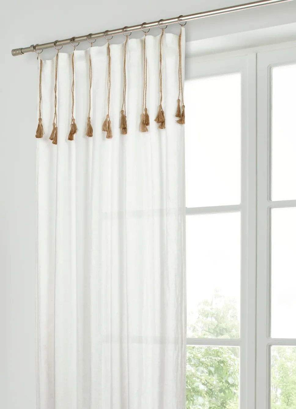 Hot Bouchara RIDEAU DOUBLE GAZE DE COTON GAUFRÉ AVEC POMPONS BLANC