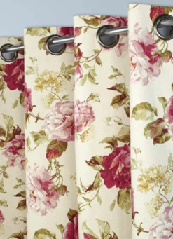 Hot Bouchara RIDEAU EN COTON ET LIN À MOTIFS FLEURS ROSE