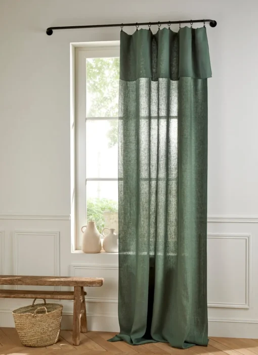 New Bouchara RIDEAU EN LIN LAVÉ BOURDON OLIVE - Doux Intérieur