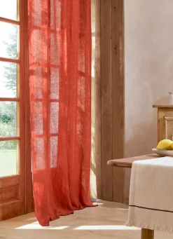 Online Bouchara RIDEAU EN LIN LAVÉ ET BOURDON ARGILE ROUGE