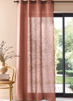 Discount Bouchara RIDEAU EN LIN LAVÉ UNI ROSE