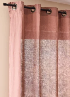 Discount Bouchara RIDEAU EN LIN LAVÉ UNI ROSE