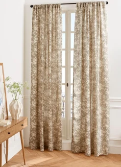 Bouchara RIDEAU EN TRIPLE GAZE DE COTON À MOTIFS FLORAUX VERT DE GRIS