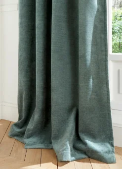 Sale Bouchara RIDEAU EN VELOURS CHENILLE UNI BLEU VERT