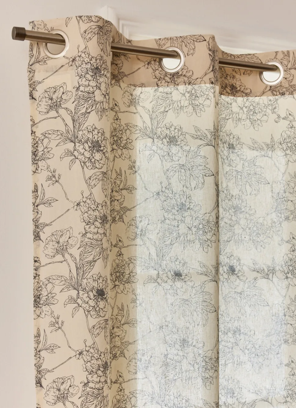 Clearance Bouchara RIDEAU FLUIDE IMPRIMÉ DE FLEURS EN COTON ET LIN ECRU