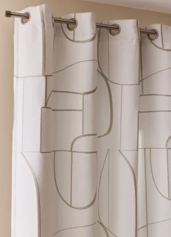 Outlet Bouchara RIDEAU JACQUARD À MOTIF GÉOMÉTRIQUE CONTRASTÉ BLANC