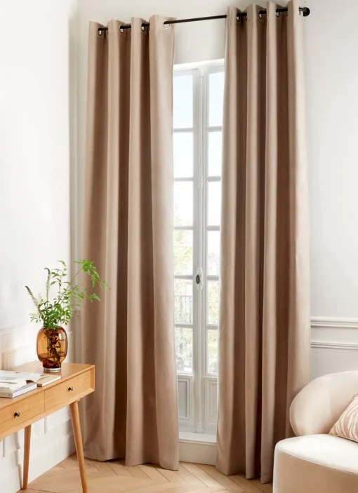 New Bouchara RIDEAU THERMIQUE UNI EFFET VELOURS MAT GROELAND TAUPE ...
