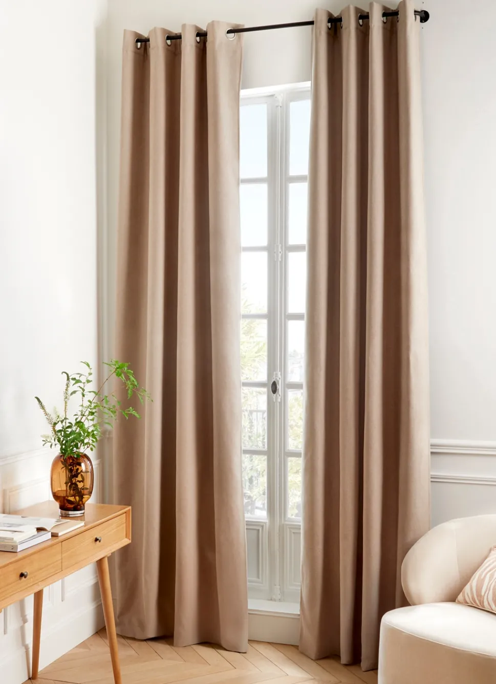 Bouchara RIDEAU THERMIQUE UNI EFFET VELOURS MAT TAUPE