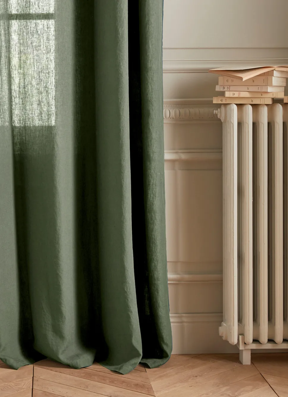 Hot Bouchara RIDEAU UNI EN LIN LAVÉ OLIVE